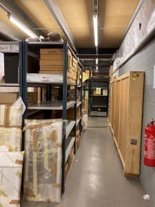The main room at Luxfords. The museum’s giant Jacobean wall painting is in the box on the right.