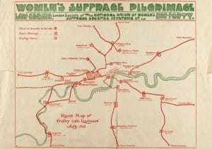 Suffragist supporters marched to London from all around the country in the Great Pilgrimage of 1913. Women from Bournemouth and Portsmouth joined together at Guildford before passing through Cobham, Esher and Kingston. 