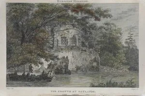 Hand coloured print of Oatlands Grotto. (25.1967/3).