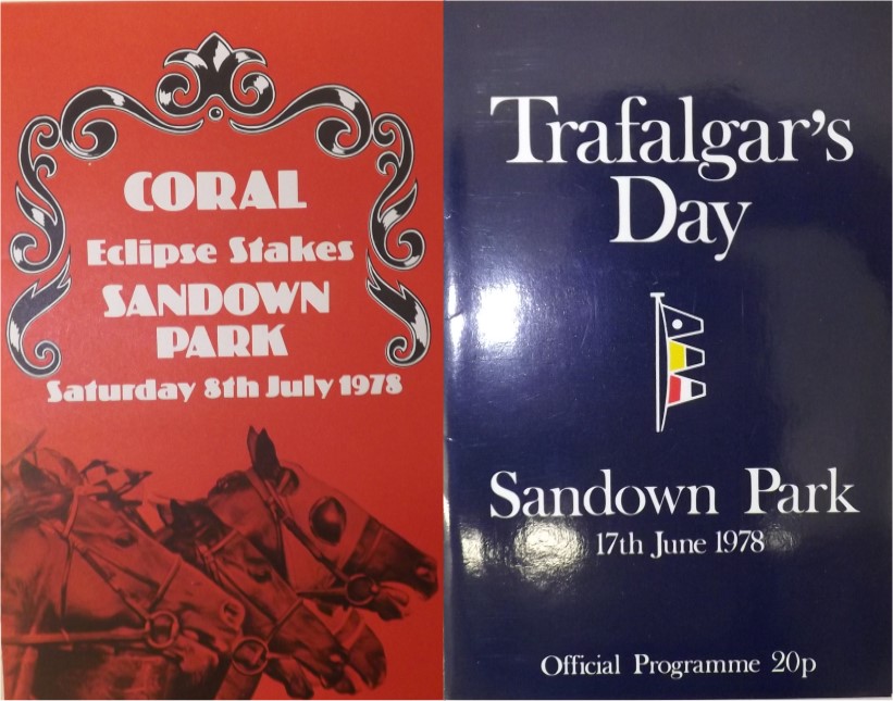 Sandown's Coral Eclipse Stakes Racecard, 8th July 1978 (left) and Sandown's Trafalgar's Day Racecard, 17th June 1978 (right).