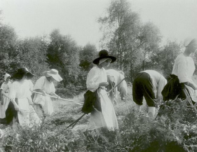 Close up of Diggers cultivating land in the 1975 film 'Winstanley', directed and produced by Kevin Brownlow and Andrew Mollo.