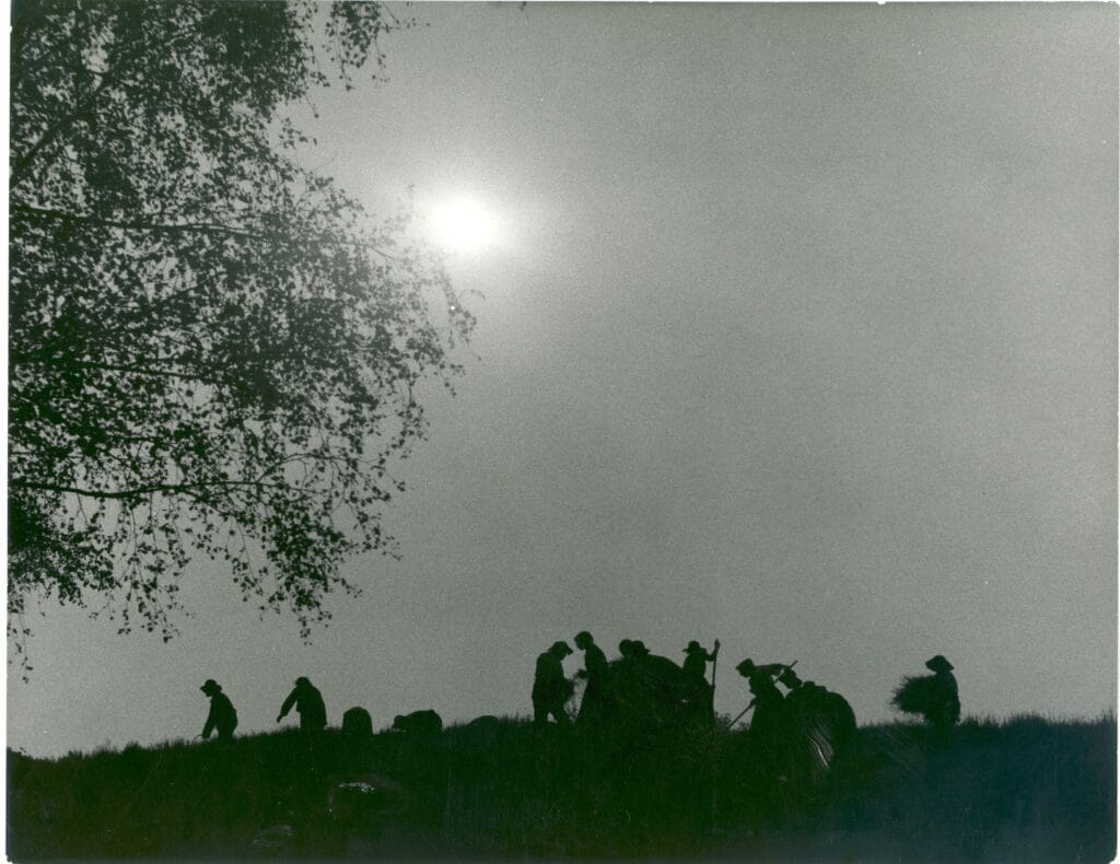 Shot of Diggers in the distance, from the 1975 film 'Winstanley'
