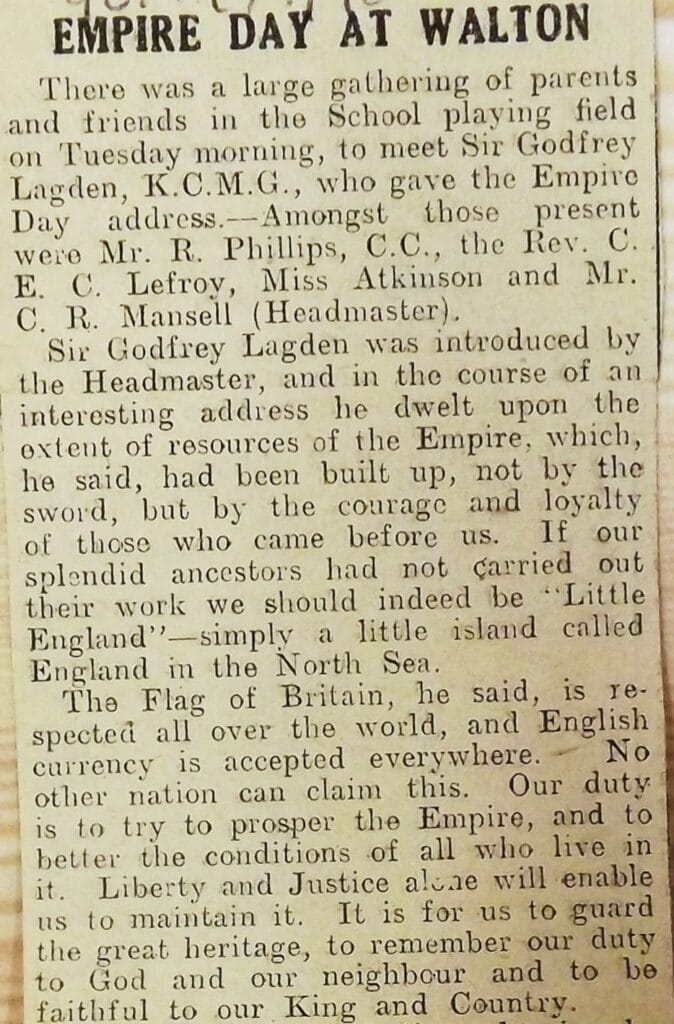 Newspaper clipping from Empire Day in Elmbridge