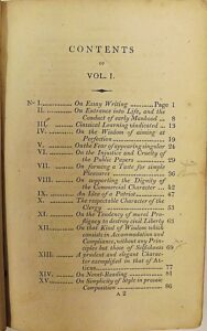 The contents page of 'Knox's Essays Moral and Literary', printed 1815.
