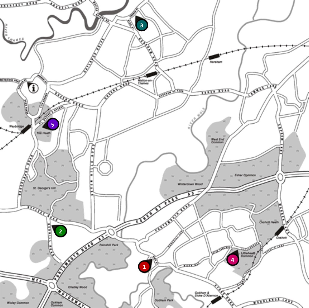 An overview of the Surrey Diggers Trail route.
