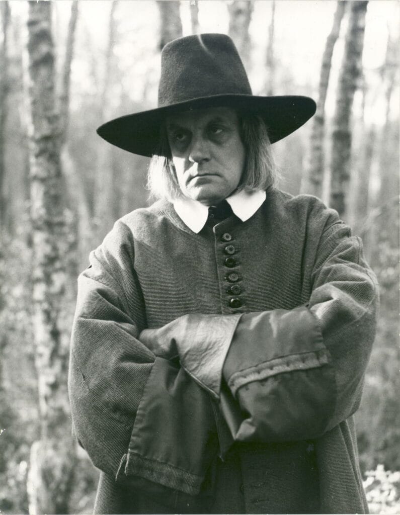 Actor David Bramley playing the part of Parson Platt in the film 'Winstanley' (1975), produced and directed by Andrew Mollo and Kevin Brownlow.