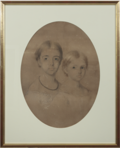 Double portrait of Frederica Fanny Gill and her sister Madeline Lucy Gill. The portrait is dated 1858.