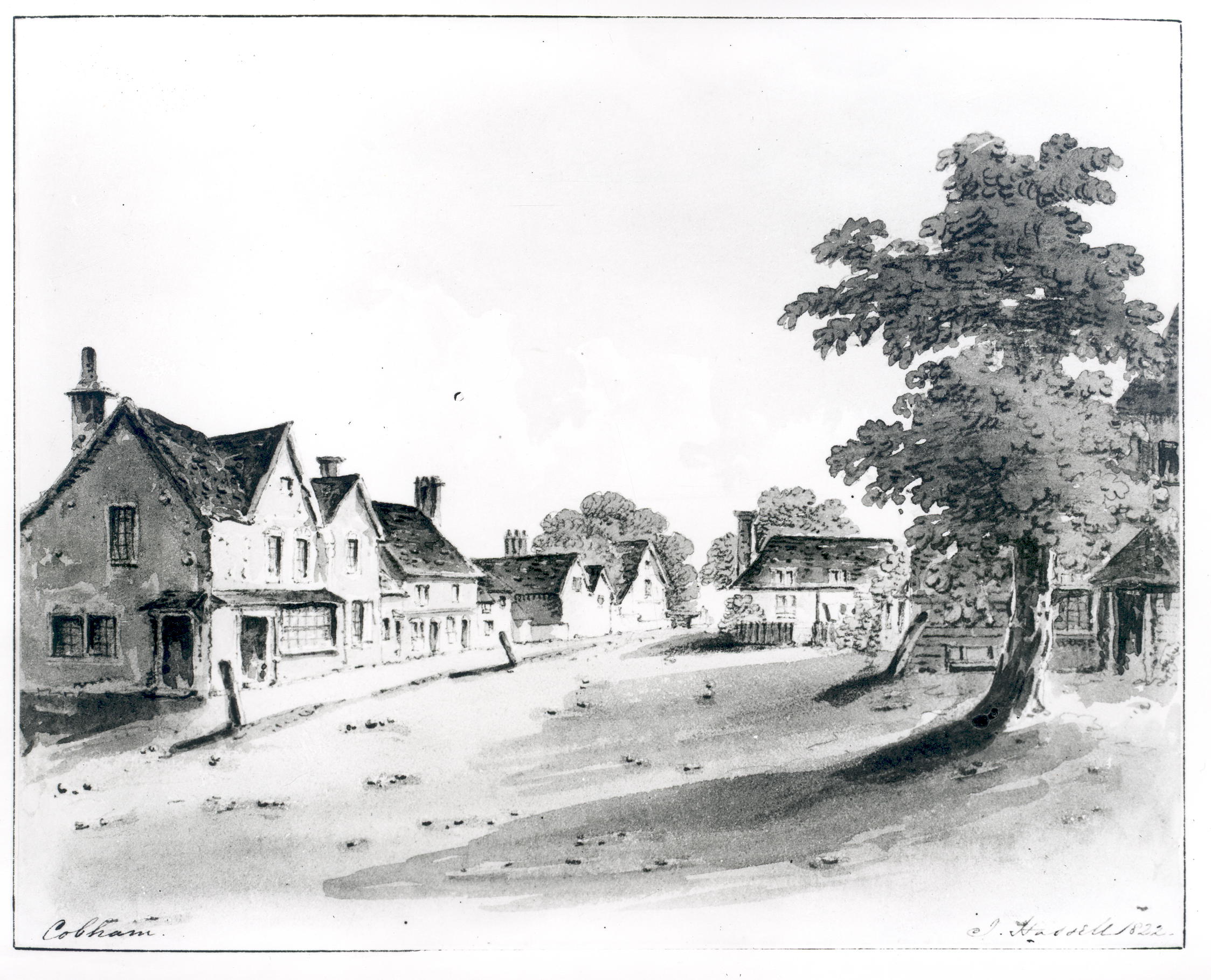 A sketch of Church Cobham, by J. Hassell, c.1800s, around 200 years after the Digger Movement. This was the community with which the Diggers had many personal links.