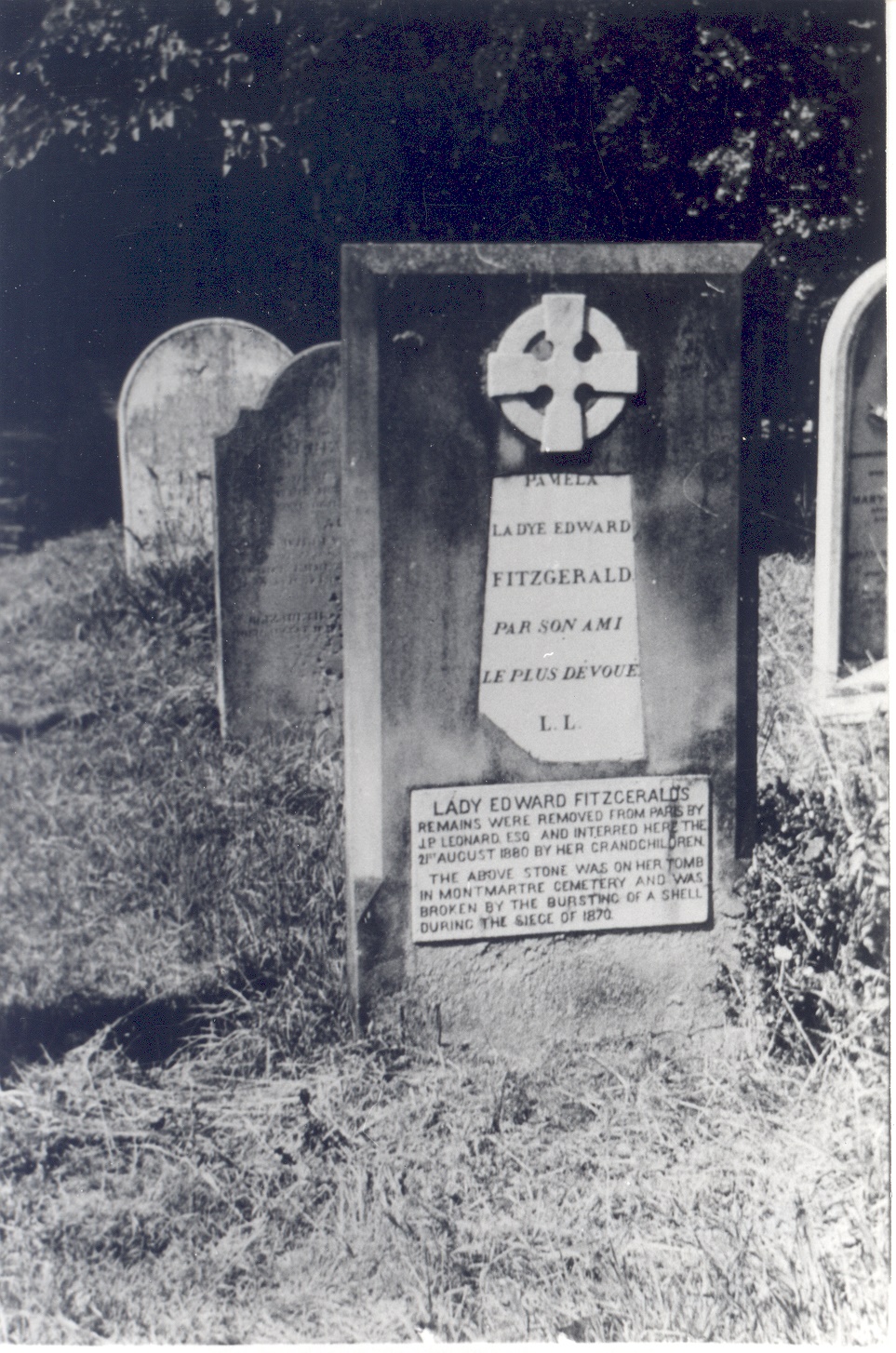 Black and white photograph of St. Nicholas' Church, Fitzgerald Headstone.