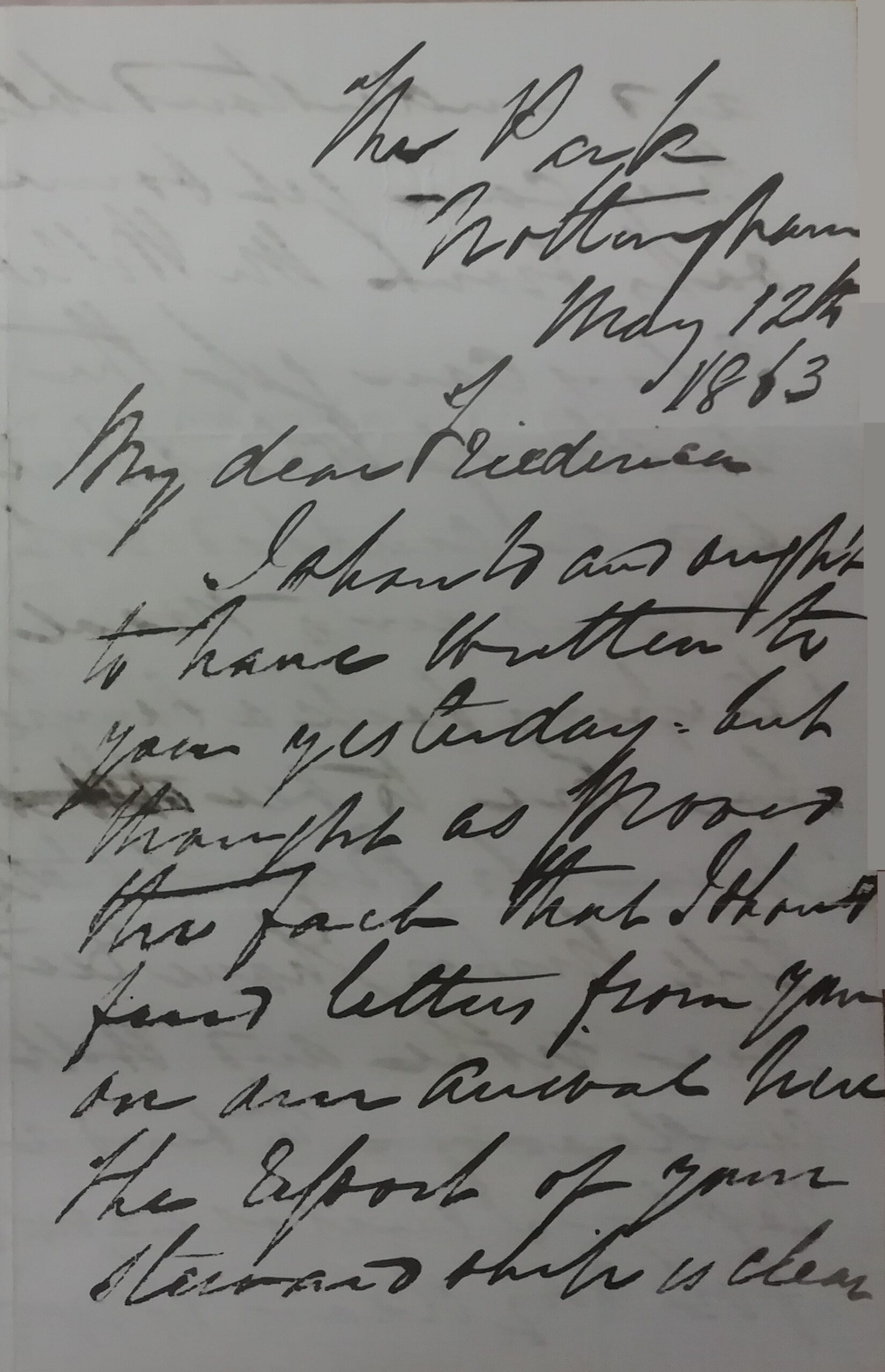 A letter from Robert Gill to his daughter Frederica, dated 12th May 1863.