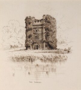 Pen and ink sketch of 'The Towers', by Robert Taylor Pritchett, 1868.
