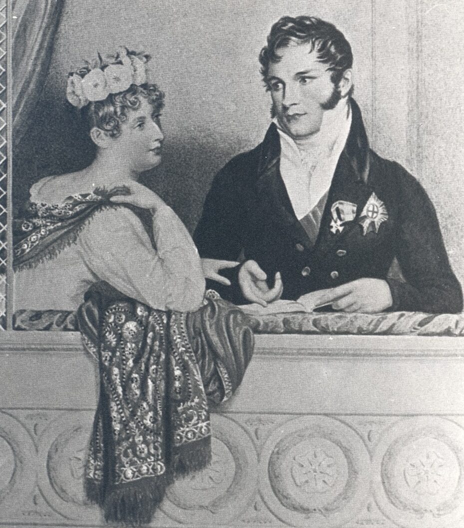 Princess Charlotte and Prince Leopold, taken from an 1818 painting by William Fry. The original is now in the National Portrait Gallery.