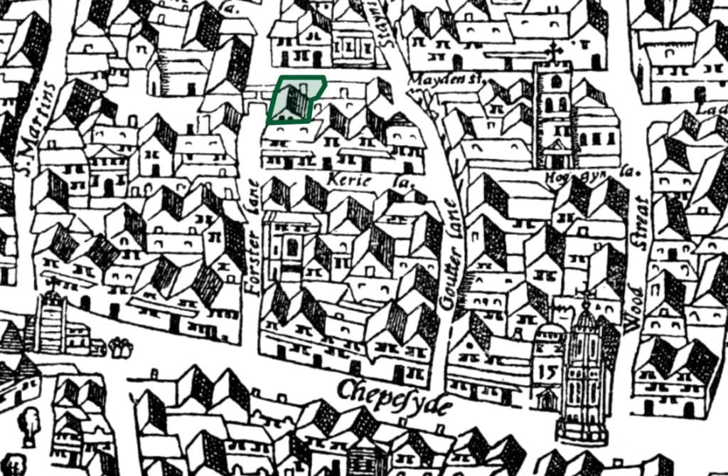 Goldsmiths Hall on Agas Map (MoEML University of Victoria)